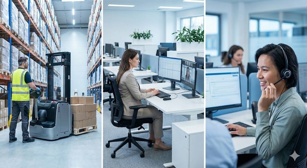 Hauppauge NY staffing services: warehouse worker, office administrator, and customer service rep