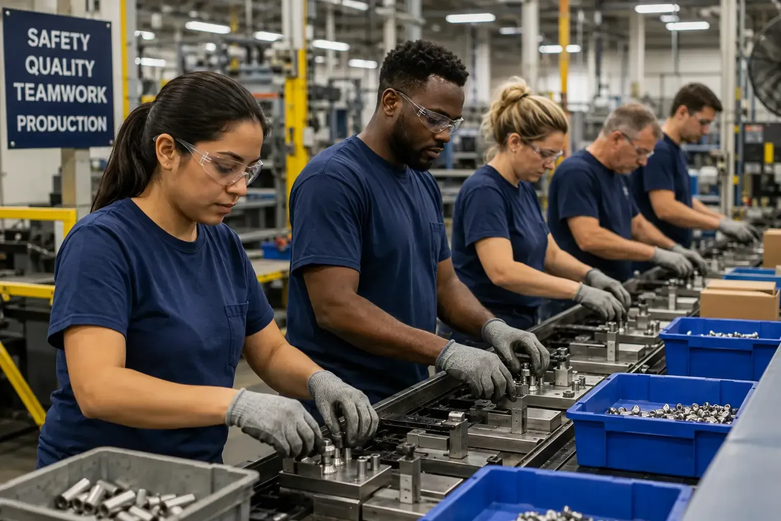 Production associates on a light-industrial assembly line in Bethlehem, PA.