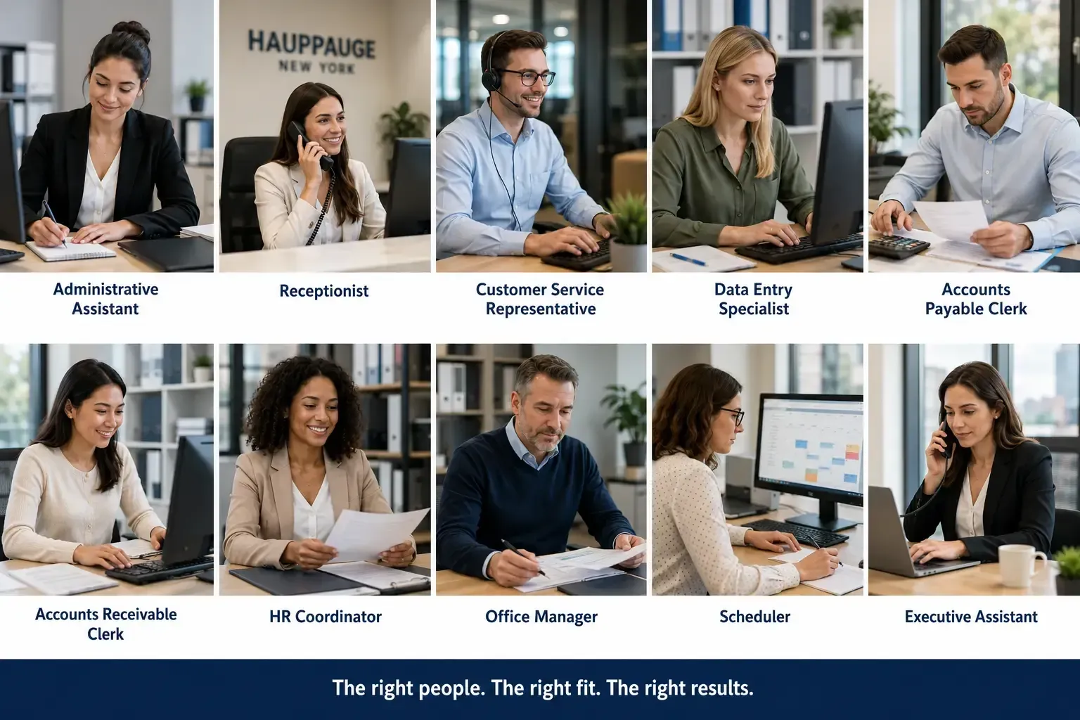 Administrative professionals working in a Hauppauge, NY office.