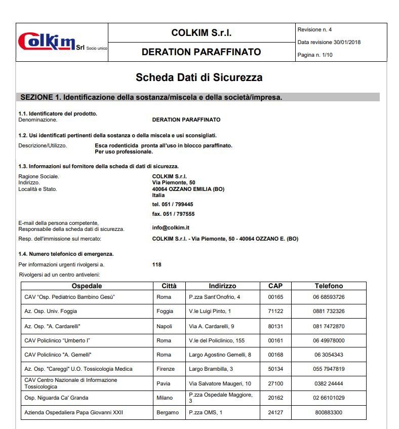RODENTICIDA DERATION PARAFFINATO - COLKIM - 30.1.18