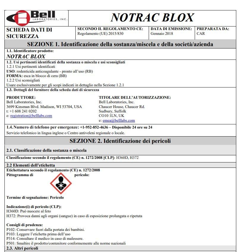 RODENTICIDA NOTRAC-BELL - GENNAIO 2018