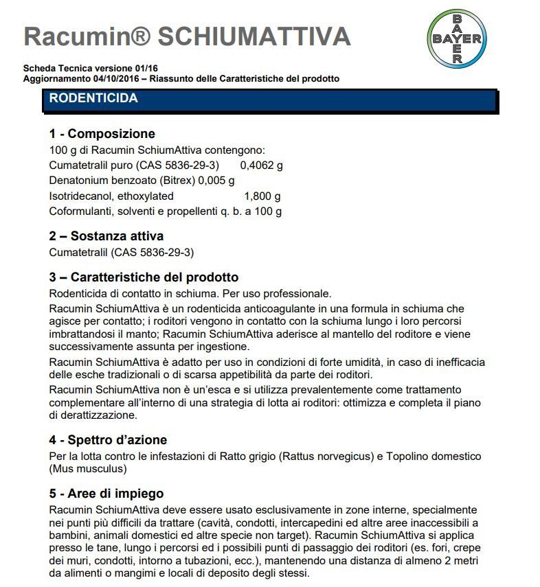 RODENTICIDA RACUMIN SCHIUMA - BAYER - 4.10.16