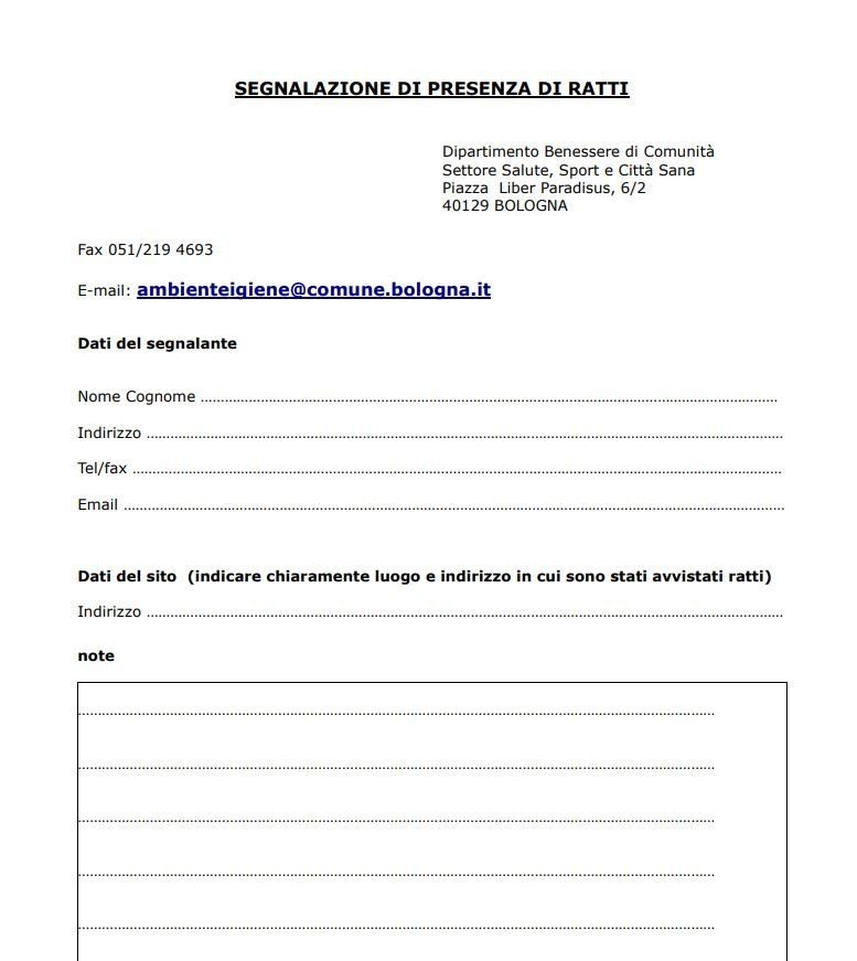 modulo di segnalazione per il comune