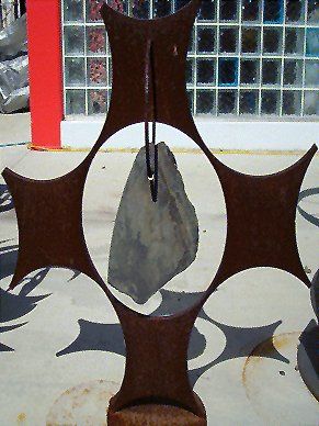 Scrap Metal Sculpture with hanging stone