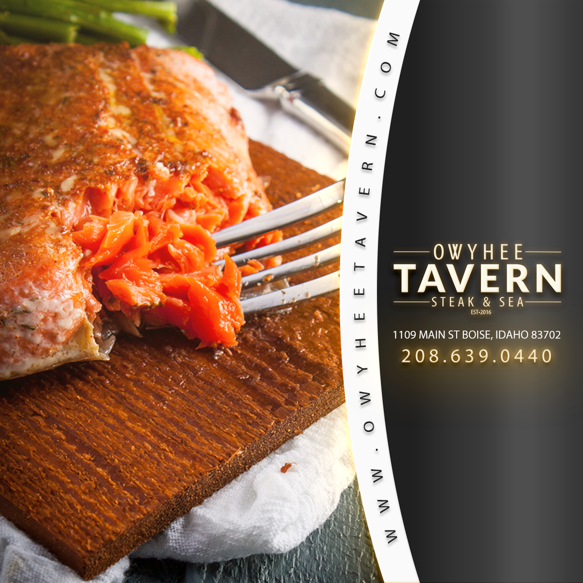 Salmon & seafood at the Owyhee Tavern restaurant in Boise, Idaho