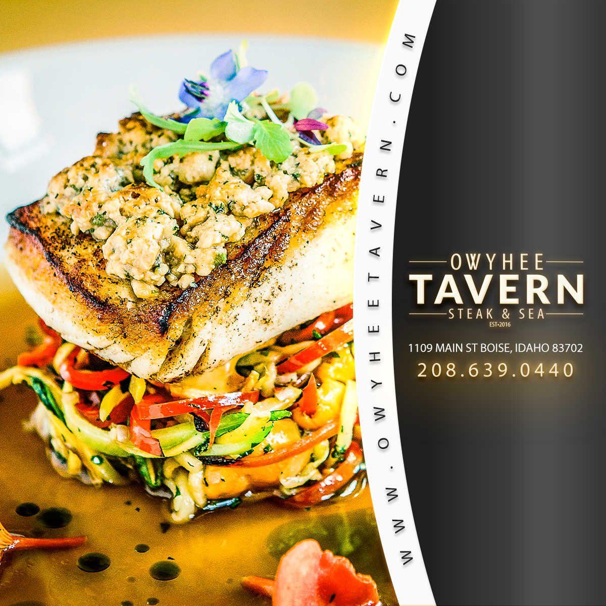 Halibut & seafood at the Owyhee Tavern restaurant in Boise, Idaho