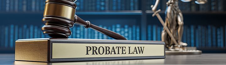 A gavel is sitting on top of a book titled probate law.