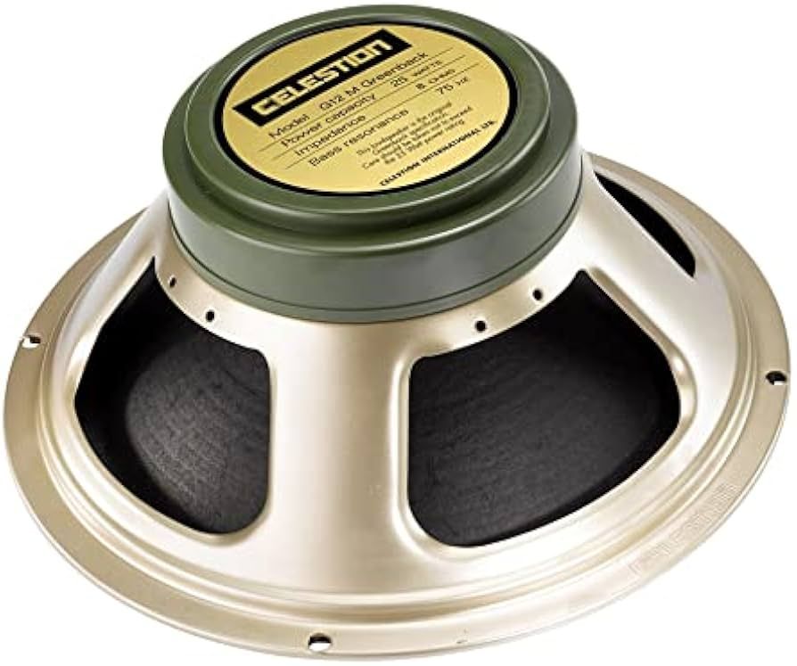 A close up of a celestion speaker on a white background