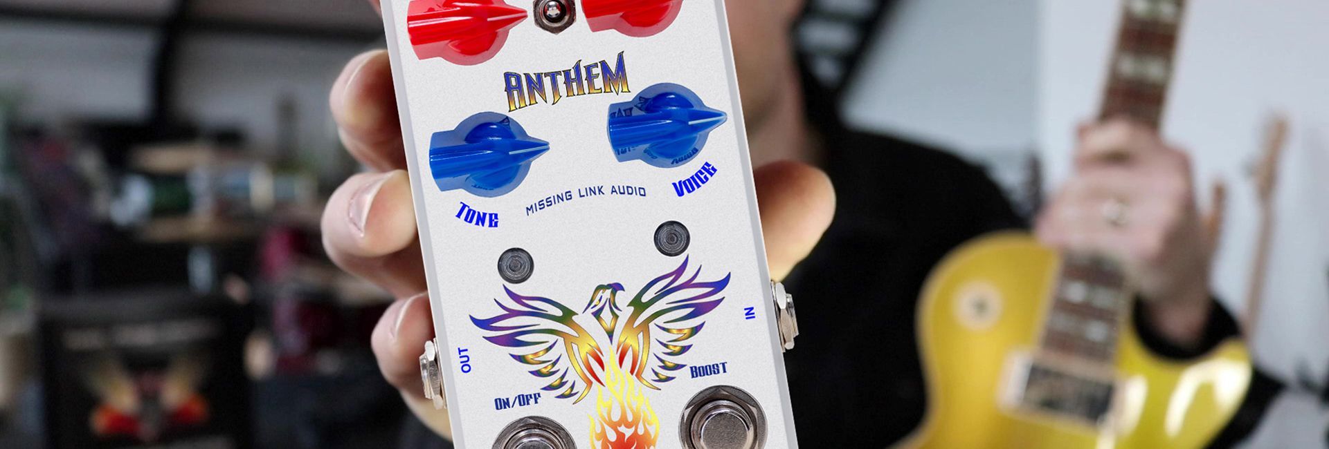 a person holding a Missing Link AUdio Anthem Pedal