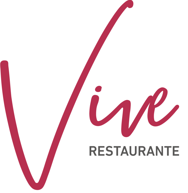 Un logo rojo y blanco para vive restaurante.