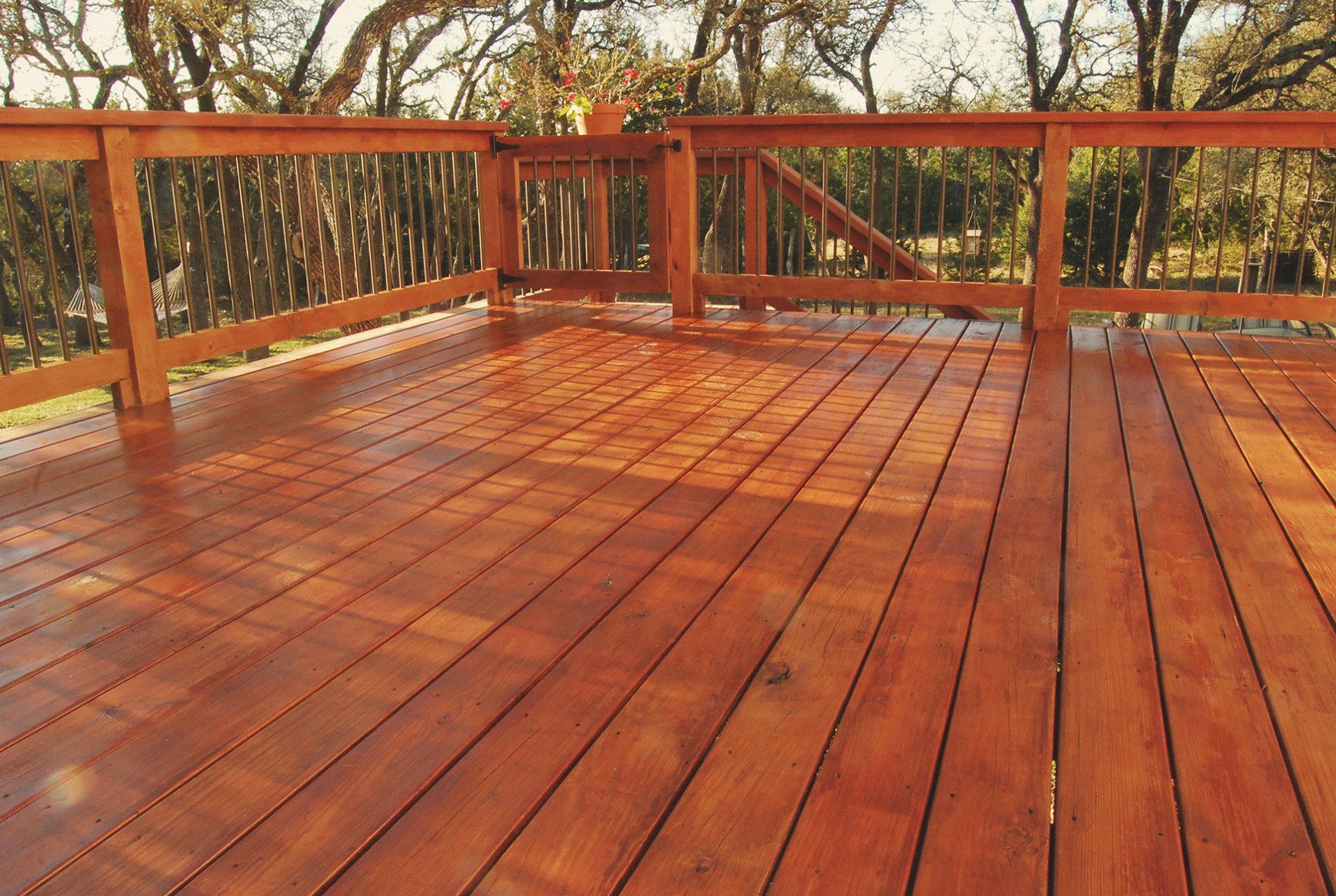 newly stained deck backyard