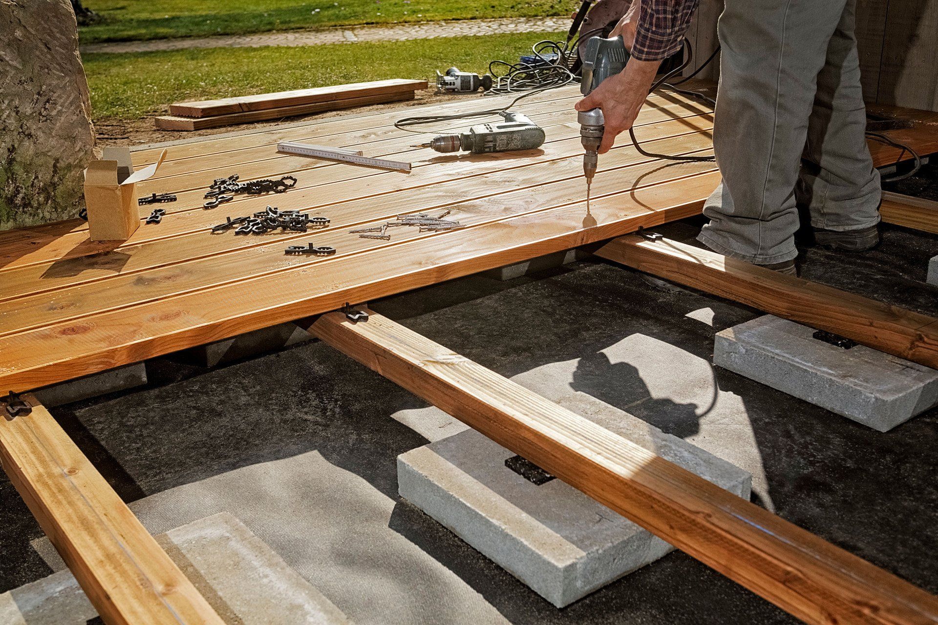 constructing wooden flooring terrace