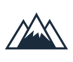 Dark blue geometric mountain peak icon representing market summit and scalable digital systems.
