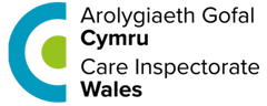 Care Inspectorate Wales logo with blue and green stylized C and bilingual text
