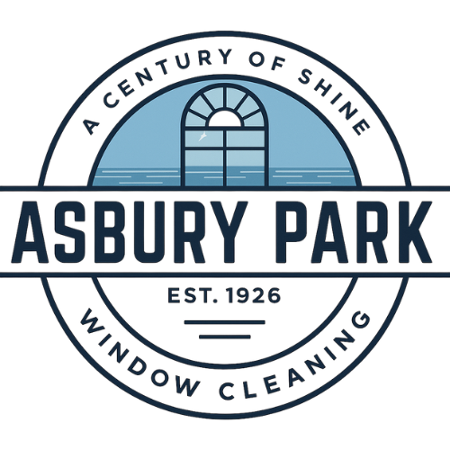 Logo for Asbury Park Window Cleaning: circular design with a window graphic, text