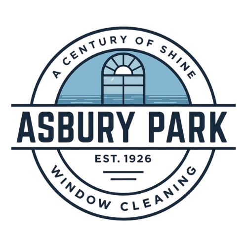 Logo for Asbury Park Window Cleaning: circular design with a window graphic, text