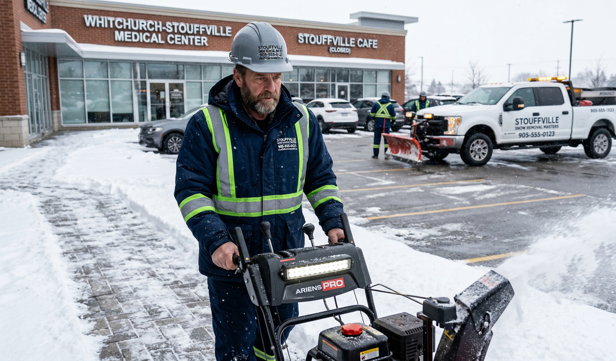 Stouffville Snow Removal Masters crew preparing trucks for winter operations