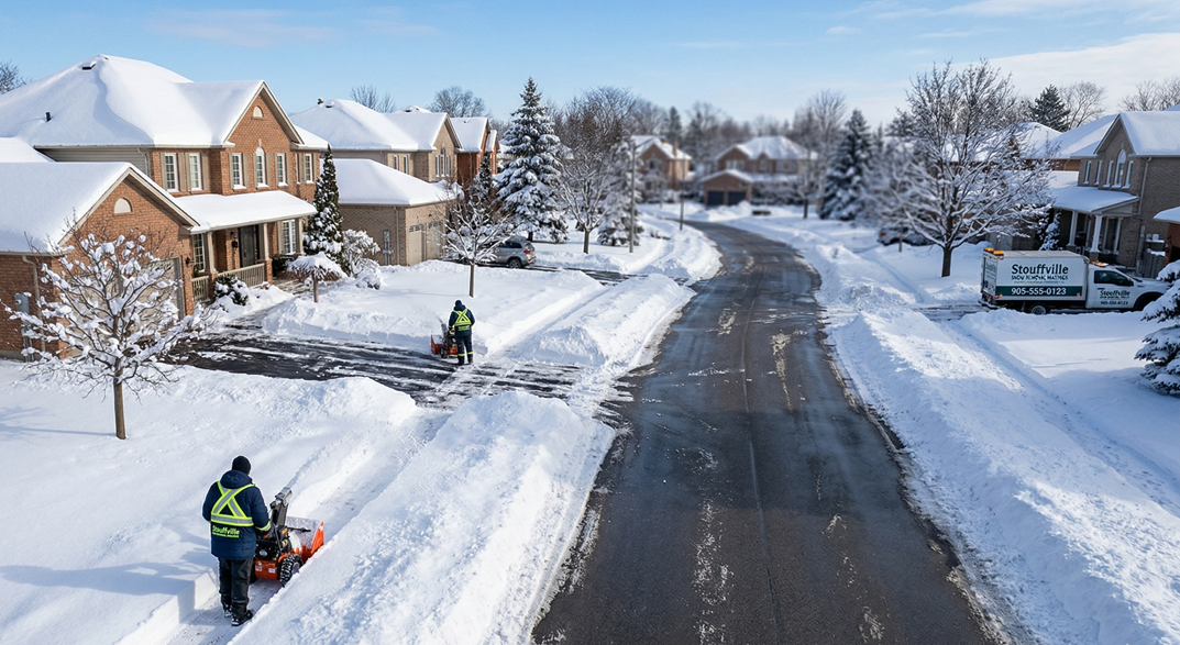 Snow-cleared residential neighborhood street in Whitchurch-Stouffville