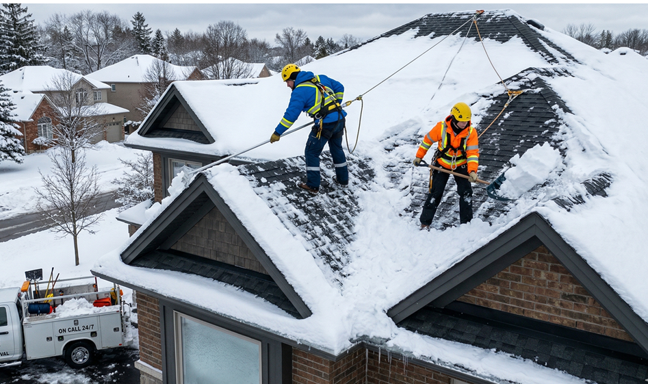 Roof snow and ice removal completed on local commercial building
