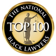 The National Top 100 Black Lawyers gold and black award seal with Lady Justice and scales