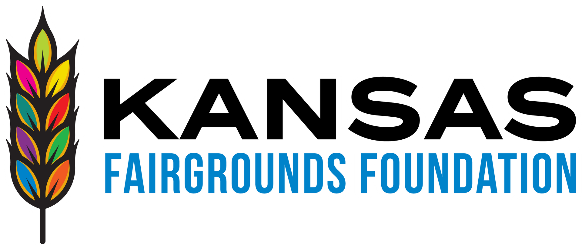the kansas fairgrounds foundation logo has colorful wheat on it