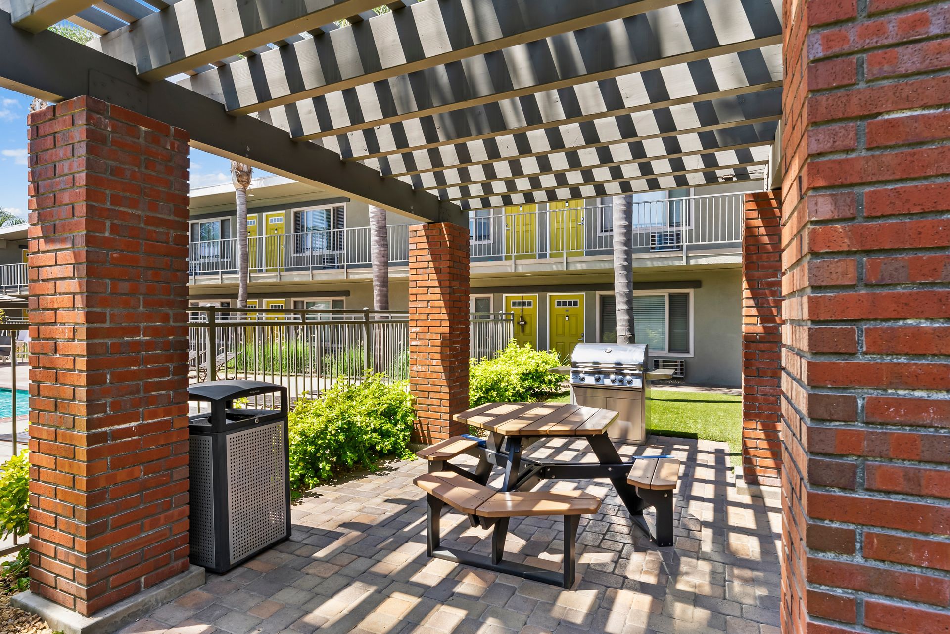 picnic table under gazebo
