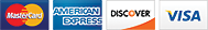Logos of Mastercard, American Express, Discover, and Visa.