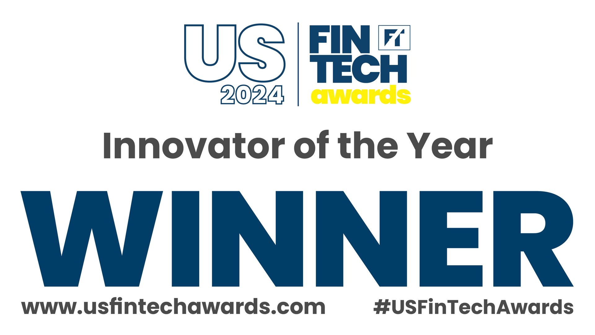A logo for the us fin tech awards that says innovator of the year winner