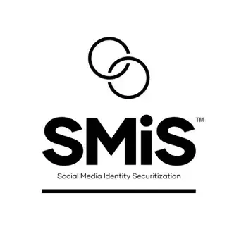 A black and white logo for smis social media identity security.