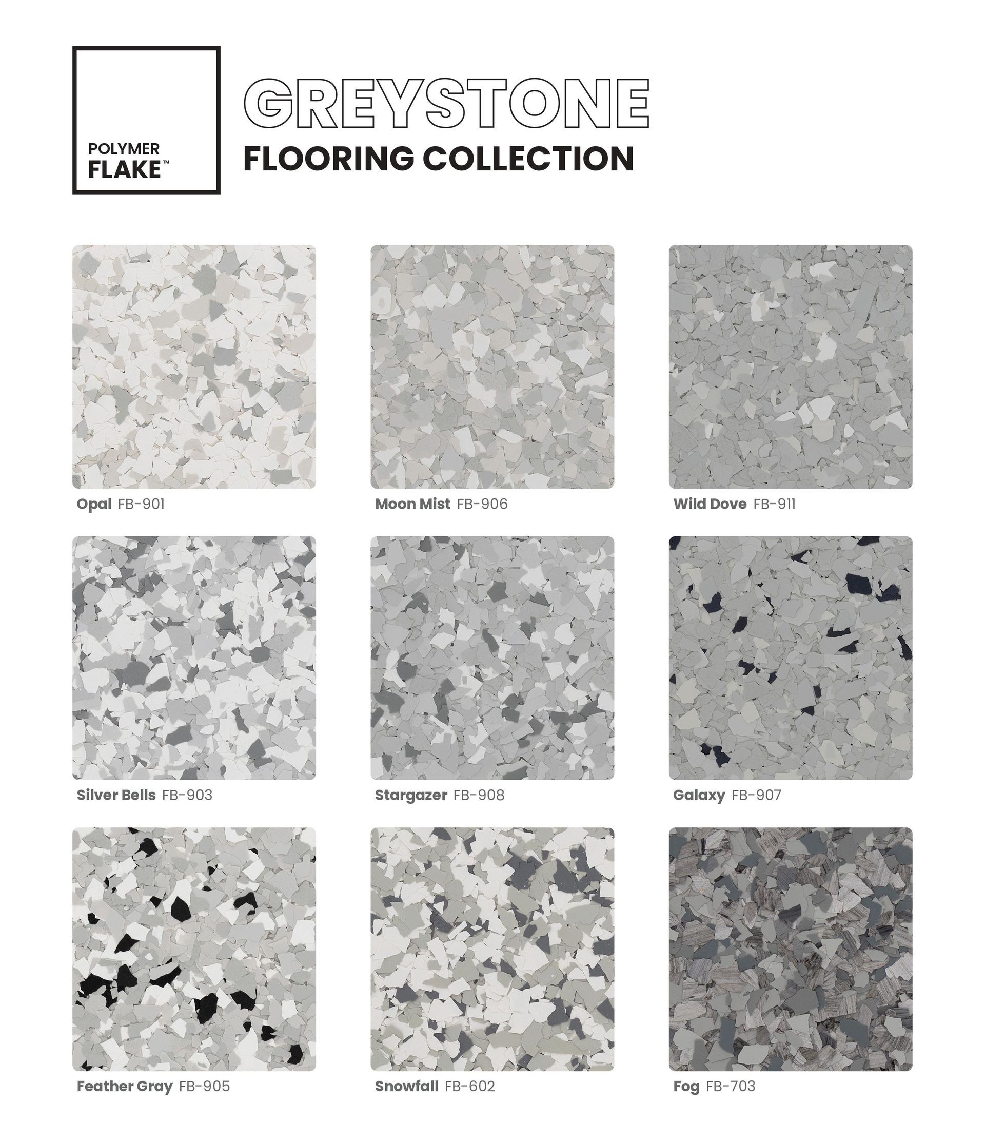 Gravestone Flooring Collection brochure showing nine gray speckled tile samples