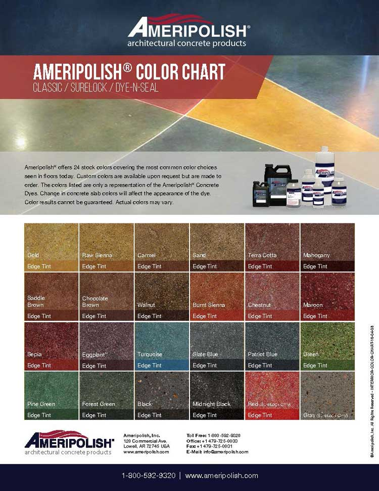 AmeriPolish color chart with 15 metallic color swatches and product labels on a gray background