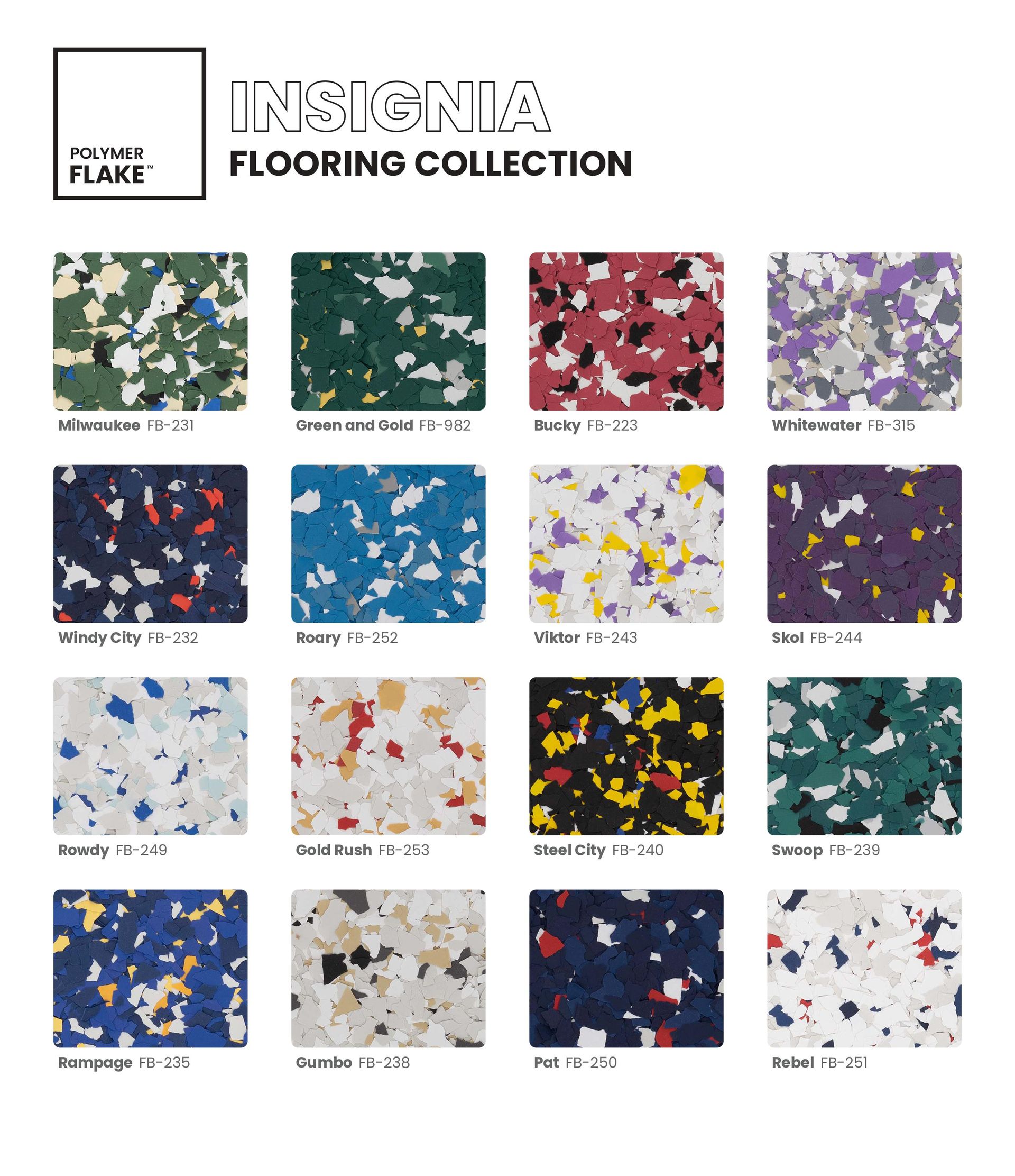 Pattern catalog page showing multiple colorful terrazzo flooring samples.