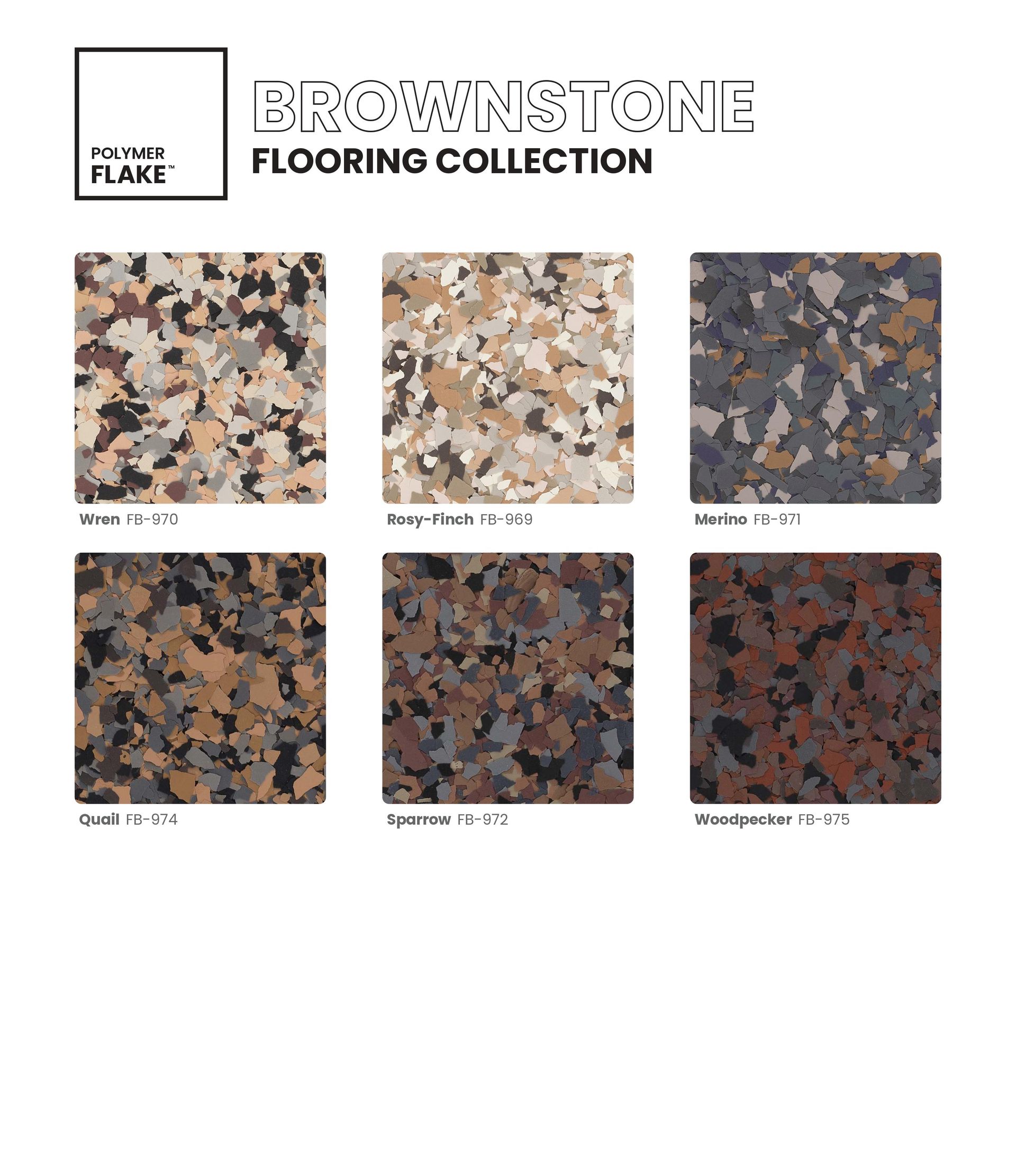 Promenstone Flooring Collection brochure showing six speckled stone tile color samples