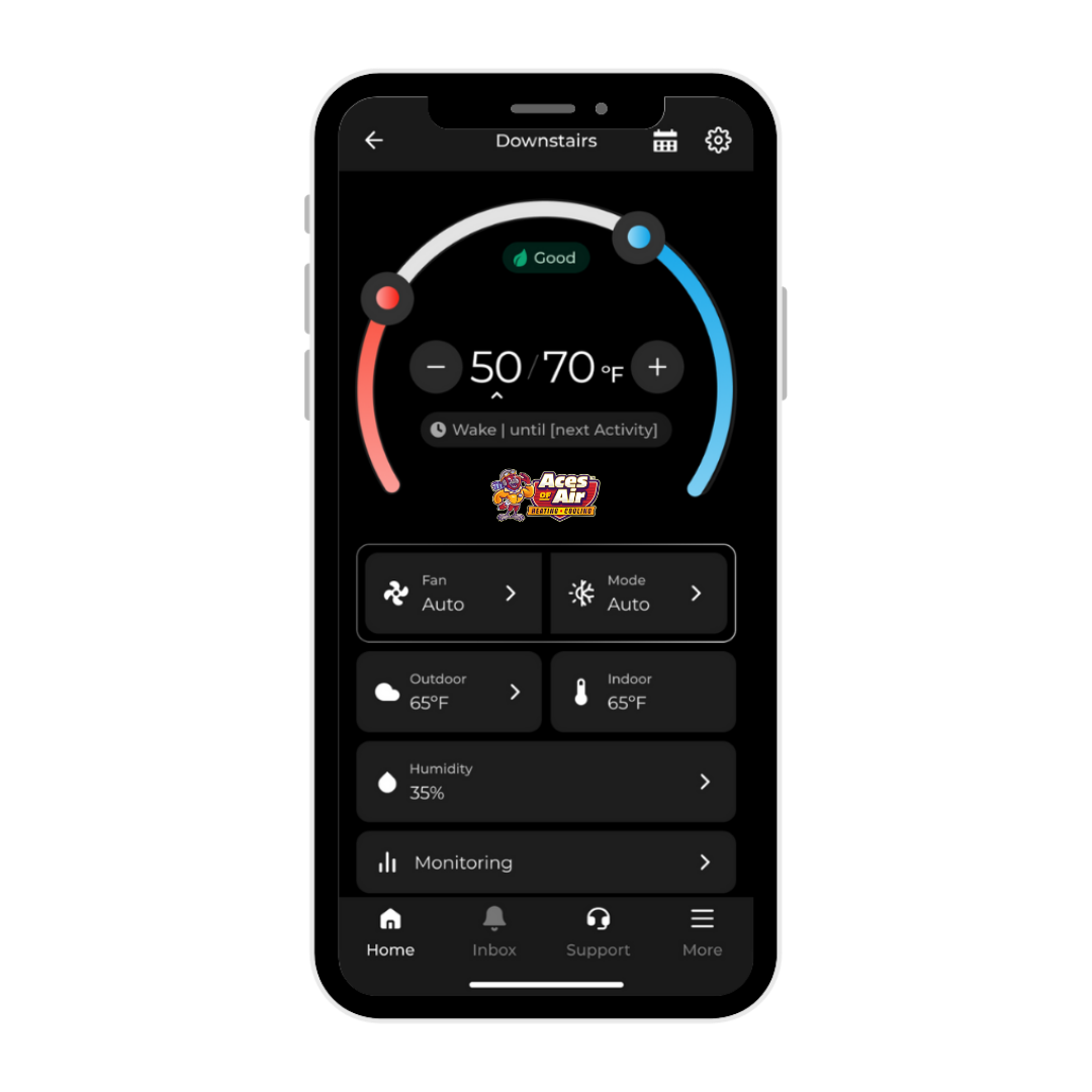 A smart phone with a thermostat app on it.