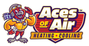 A logo for aces of air inc. with playing cards in a circle