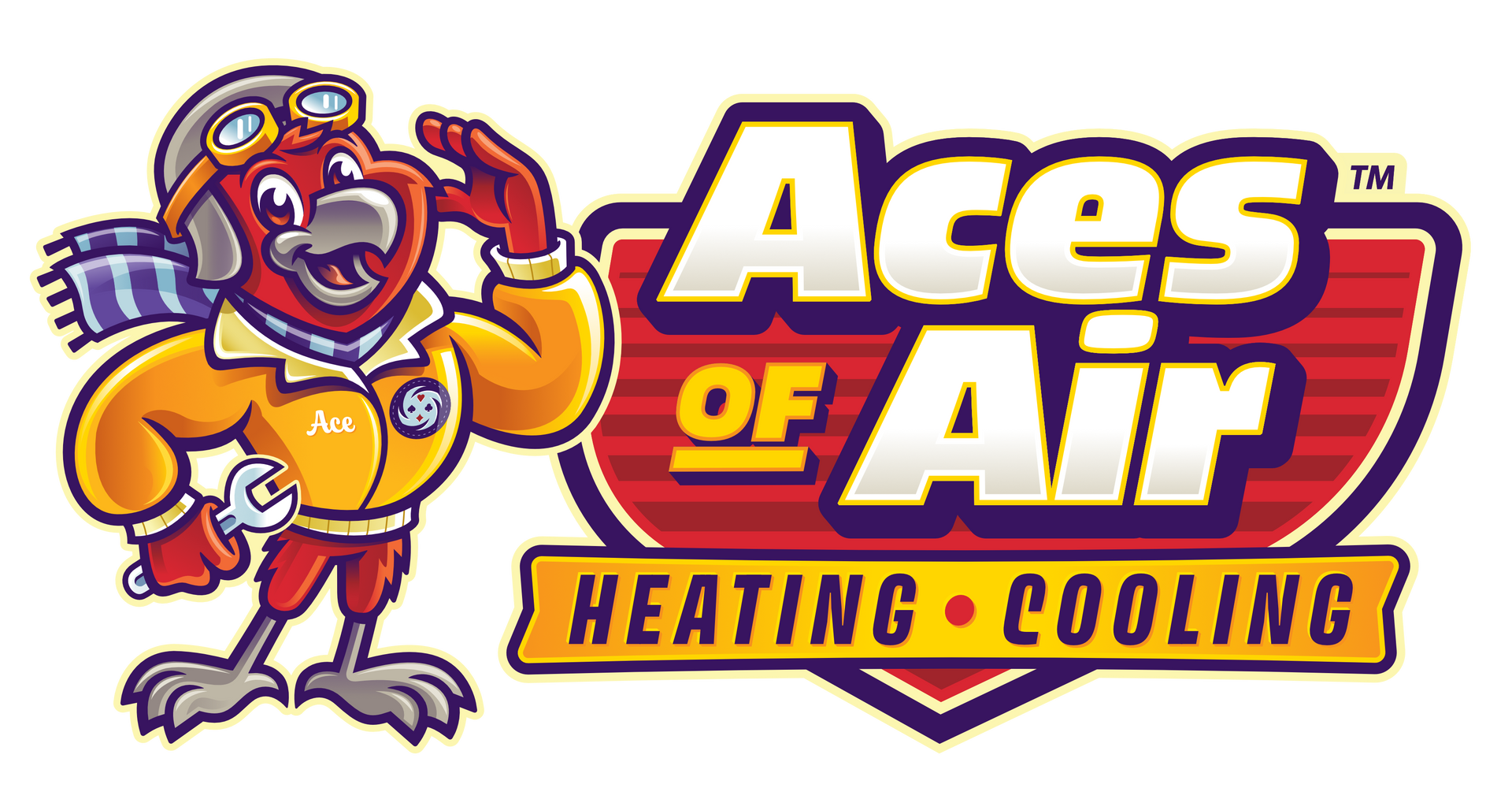 A logo for aces of air inc. with playing cards in a circle