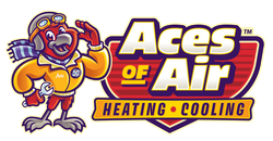 A logo for aces of air inc. with playing cards in a circle