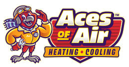 A logo for aces of air inc. with playing cards in a circle