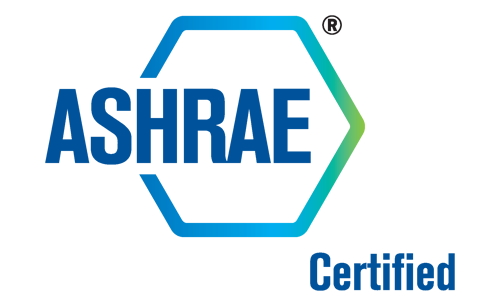 The logo for ashrae certified is blue and green.