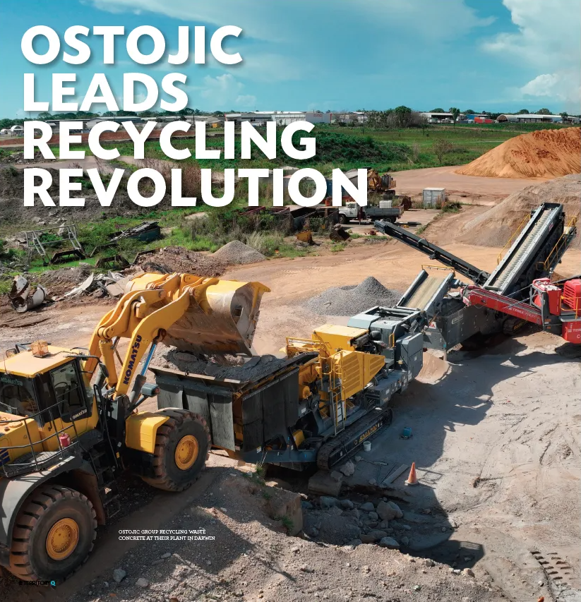 A dirt quarry with road base being made and the following words written over it: ostoji leads recycling revolution — Ostojic Group in Berrimah, NT 
