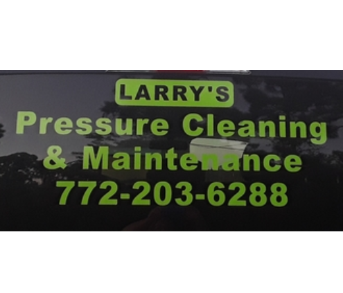 Green text on a black background: "Larry's Pressure Cleaning & Maintenance" with a phone number 772-203-6288.