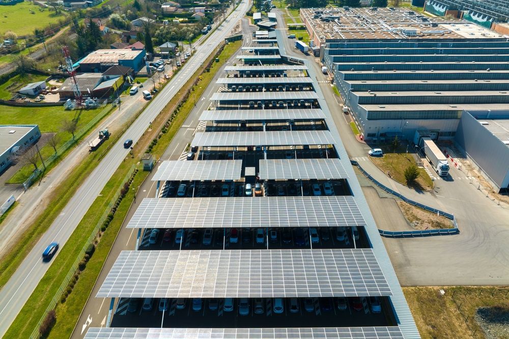 Aerial View of a Parking Lot With Solar Panels Covering — OzEnergi in North Lakes, QLD