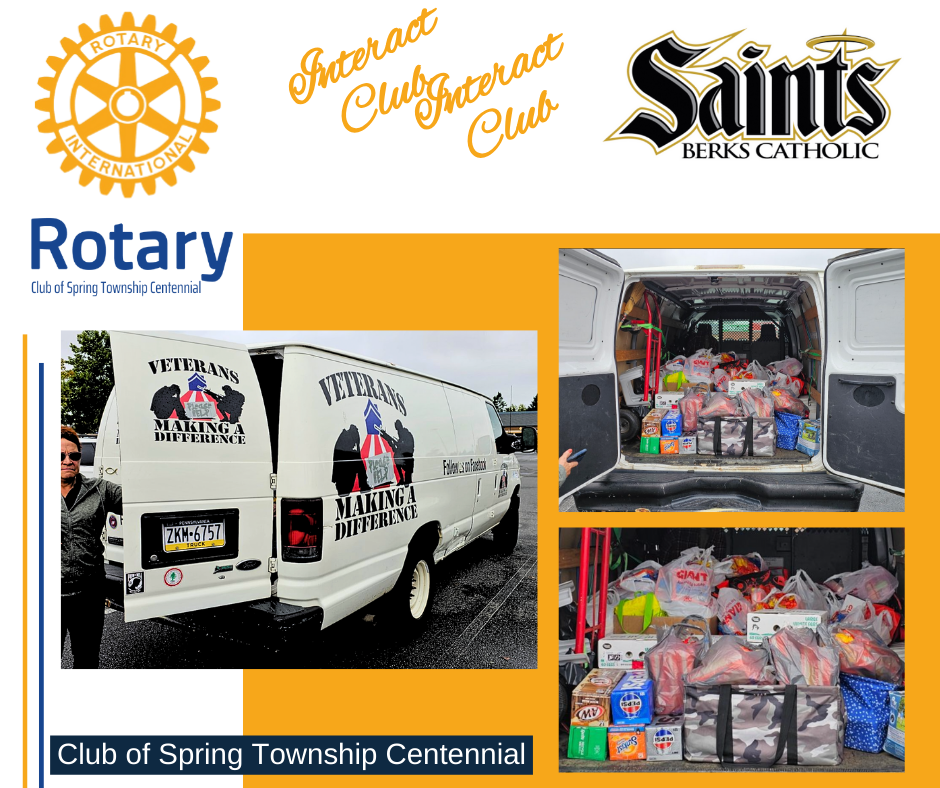 A white van is filled with donations for the saints club of spring township centennial