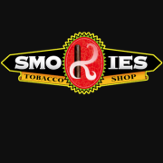 A logo for smories tobacco shop on a black background
