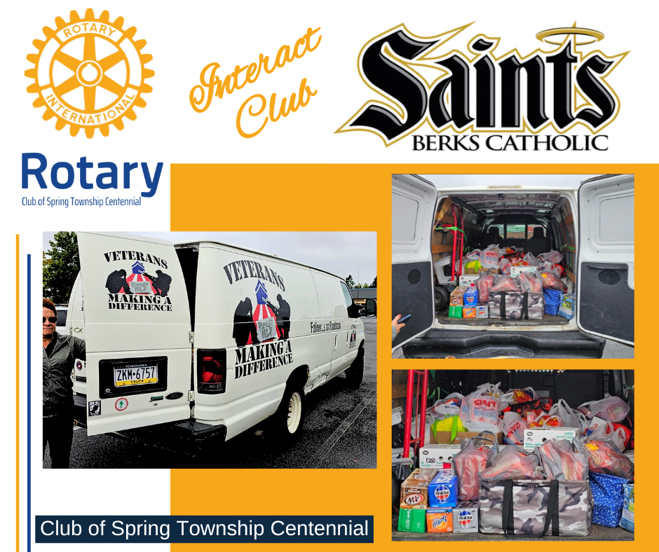 A white van filled with donations for the saints berks catholic club of spring township centennial