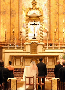 The groom and bride during their church ceremony