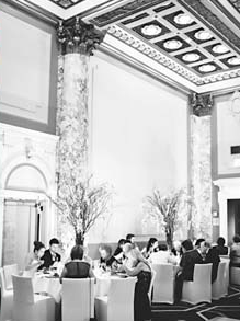Black and white image of wedding reception