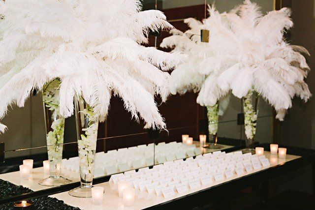 White and black themed table with name plates