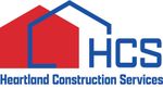 Logo for Heartland Construction Services: Red and blue houses, blue "HCS" text, and the company name.