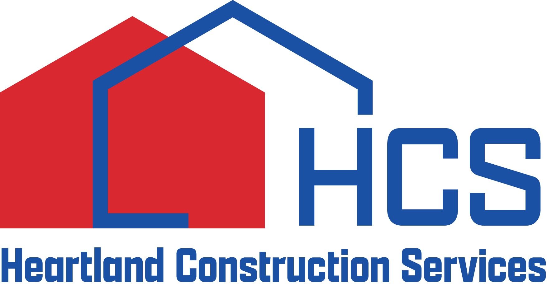 Logo for Heartland Construction Services: Red and blue houses, blue "HCS" text, and the company name.